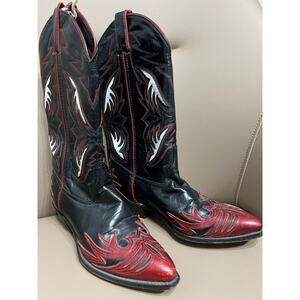 Vintage Cowboy Boots Womens Sz 7 Western Cowgirl Code West Red Black Leather